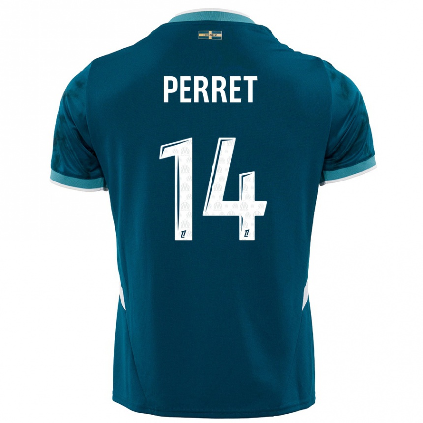 Kids Football Jenny Perret #14 Turquoise Blue Away Jersey 2024/25 T-Shirt Za