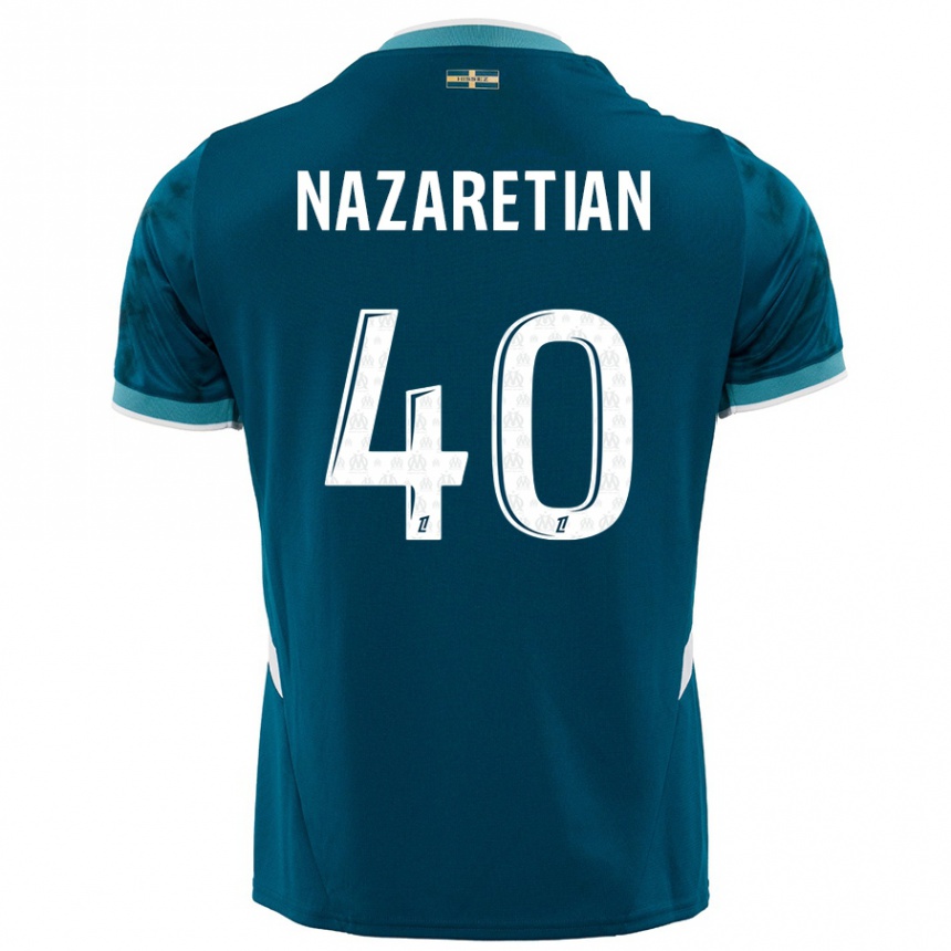 Kids Football Manuel Nazaretian #40 Turquoise Blue Away Jersey 2024/25 T-Shirt Za