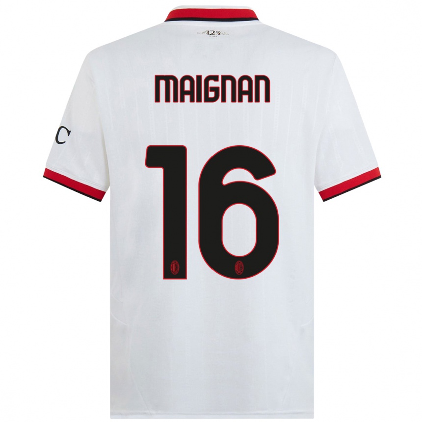 Kids Football Mike Maignan #16 White Black Red Away Jersey 2024/25 T-Shirt Za