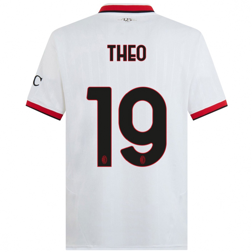 Kids Football Theo Hernandez #19 White Black Red Away Jersey 2024/25 T-Shirt Za