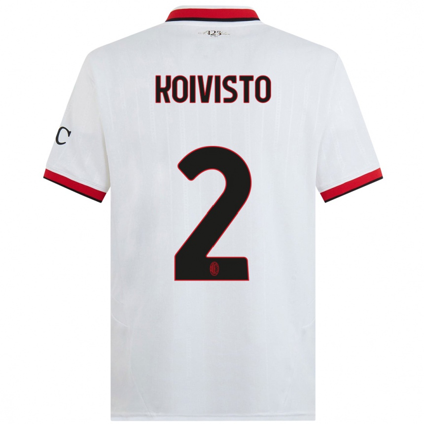 Kids Football Emma Koivisto #2 White Black Red Away Jersey 2024/25 T-Shirt Za