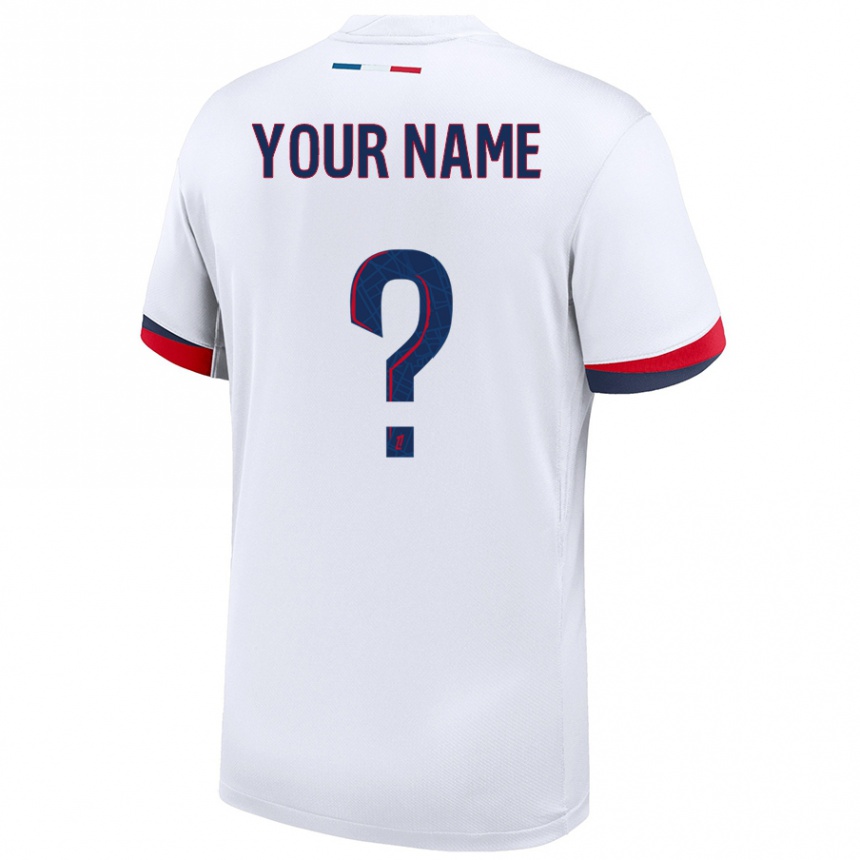 Kids Football Your Name #0 White Blue Red Away Jersey 2024/25 T-Shirt Za