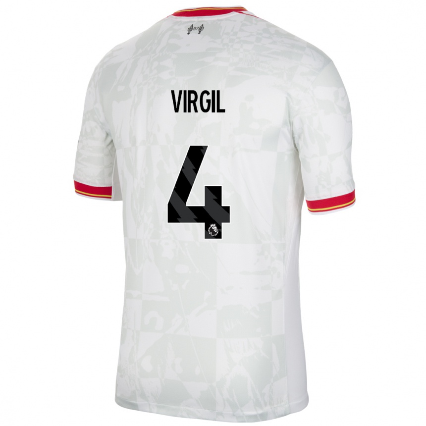 Kids Football Virgil Van Dijk #4 White Red Black Third Jersey 2024/25 T-Shirt Za