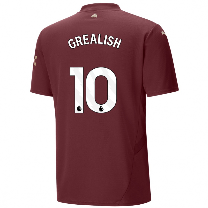 Kids Football Jack Grealish #10 Maroon Third Jersey 2024/25 T-Shirt Za