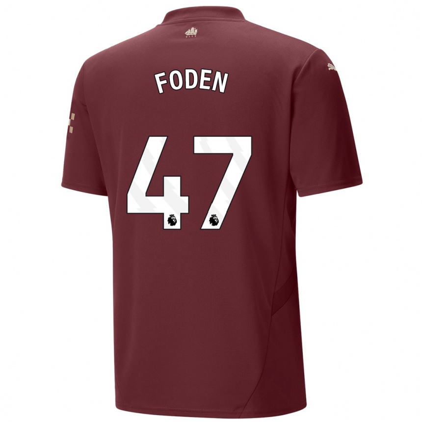 Kids Football Phil Foden #47 Maroon Third Jersey 2024/25 T-Shirt Za