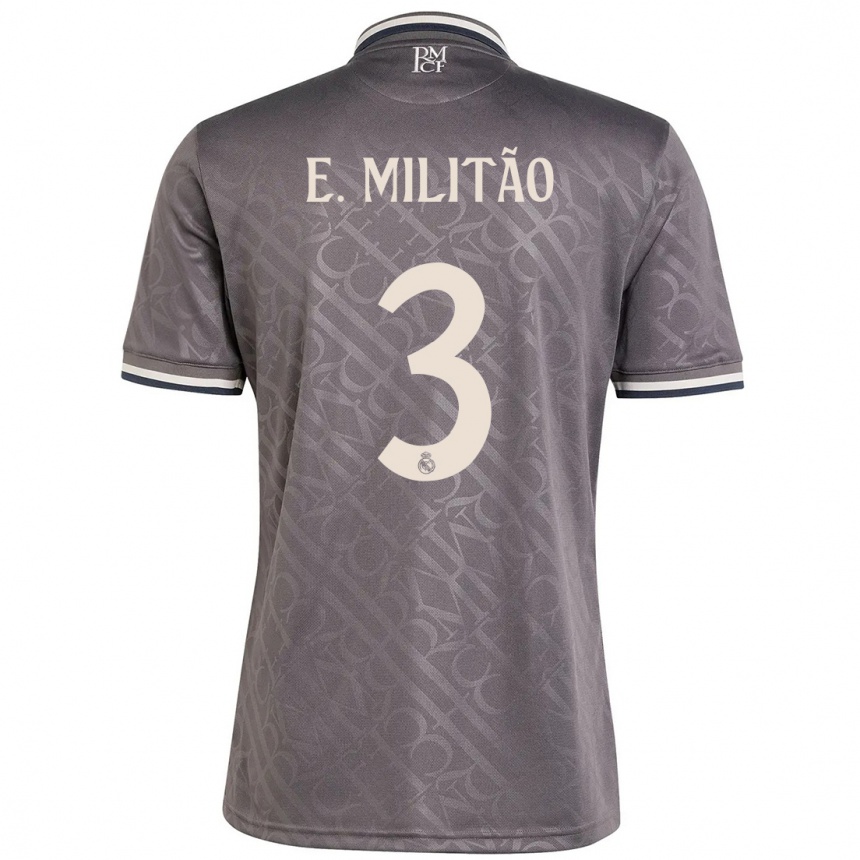 Kids Football Eder Militao #3 Charcoal Third Jersey 2024/25 T-Shirt Za