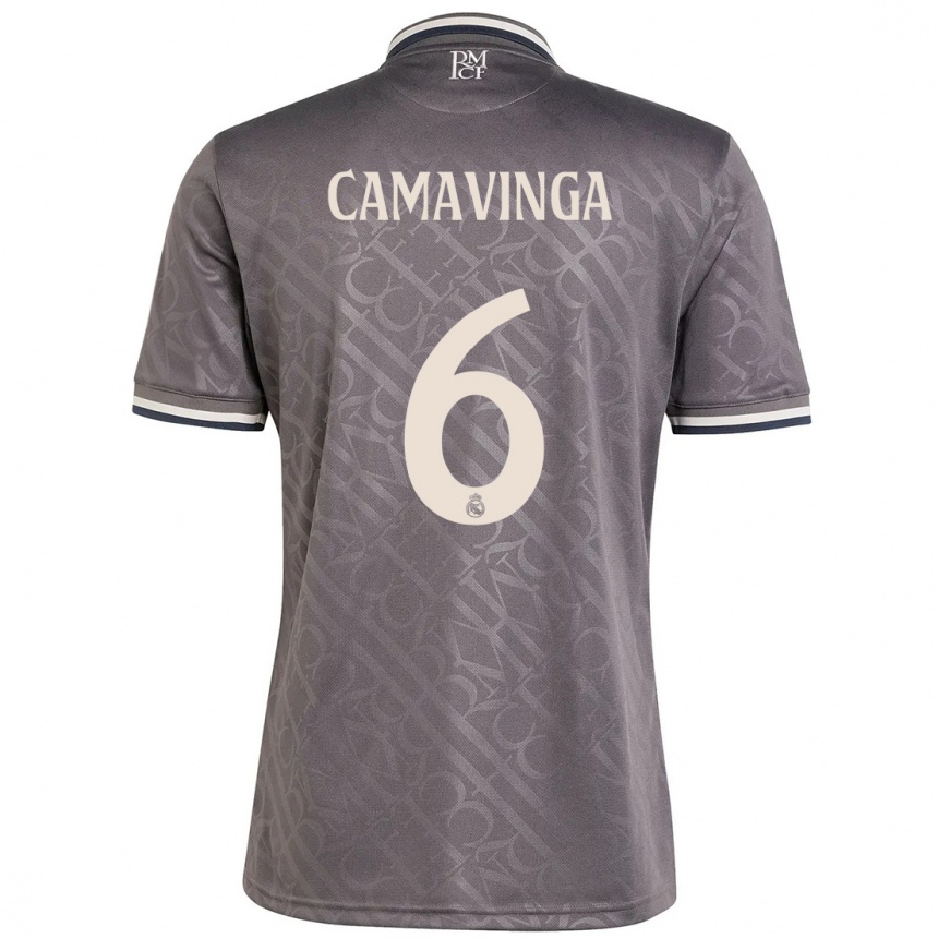 Kids Football Eduardo Camavinga #6 Charcoal Third Jersey 2024/25 T-Shirt Za