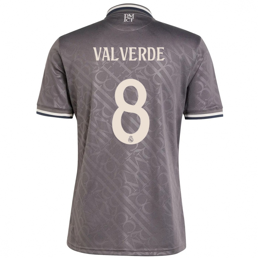 Kids Football Federico Valverde #8 Charcoal Third Jersey 2024/25 T-Shirt Za