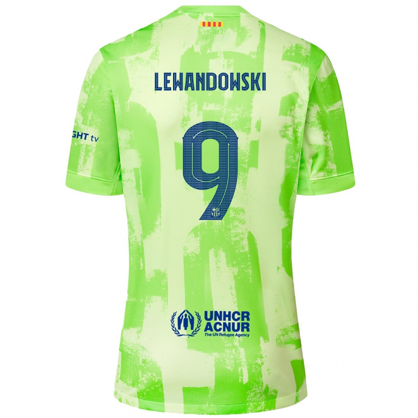 Kids Football Robert Lewandowski #9 Lime Third Jersey 2024/25 T-Shirt Za