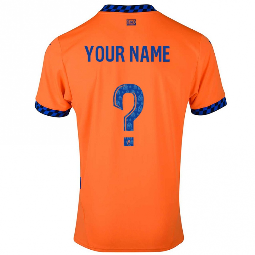 Kids Football Your Name #0 Orange Dark Blue Third Jersey 2024/25 T-Shirt Za