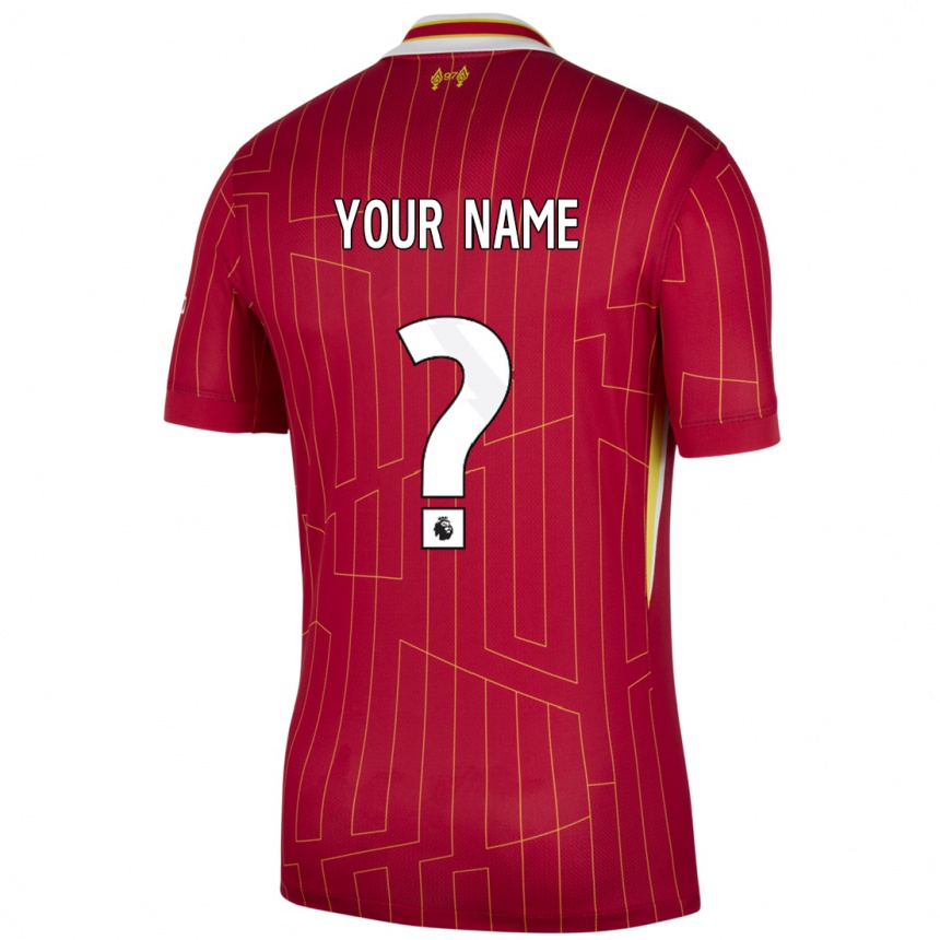 Men Football Your Name #0 Red Yellow White Home Jersey 2024/25 T-Shirt Za