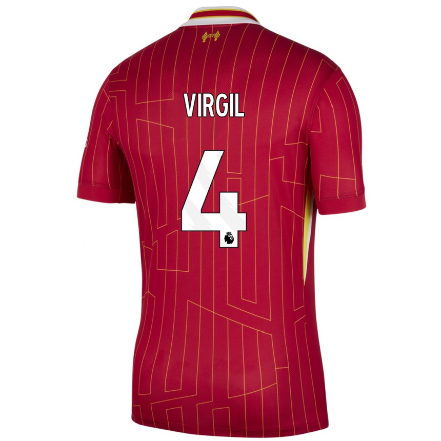 Men Football Virgil Van Dijk #4 Red Yellow White Home Jersey 2024/25 T-Shirt Za