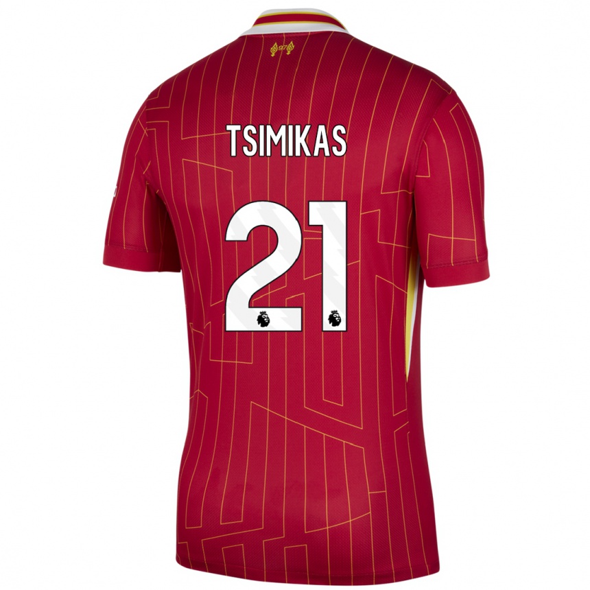 Men Football Konstantinos Tsimikas #21 Red Yellow White Home Jersey 2024/25 T-Shirt Za