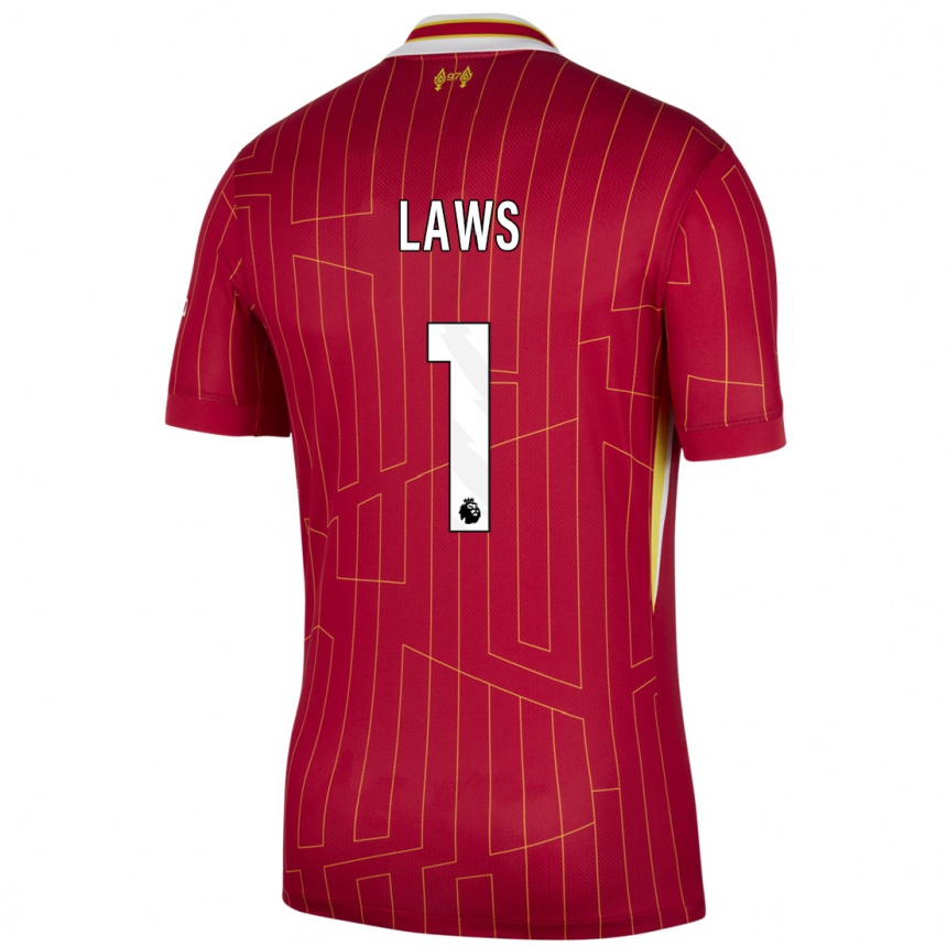 Men Football Rachael Laws #1 Red Yellow White Home Jersey 2024/25 T-Shirt Za