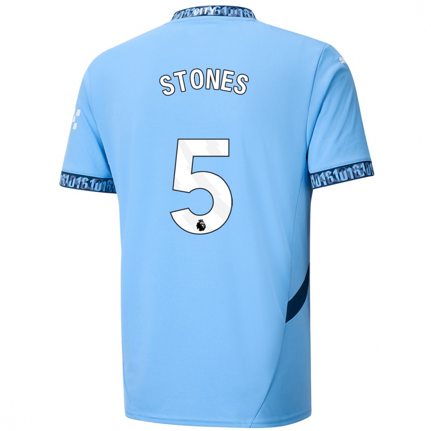 Men Football John Stones #5 Navy Blue Home Jersey 2024/25 T-Shirt Za