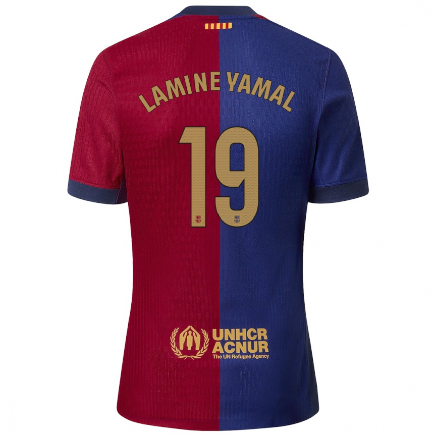 Men Football Lamine Yamal #19 Blue Red Home Jersey 2024/25 T-Shirt Za