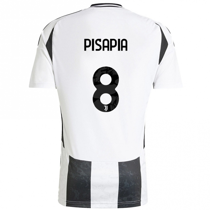 Men Football Luciano Pisapia #8 White Black Home Jersey 2024/25 T-Shirt Za