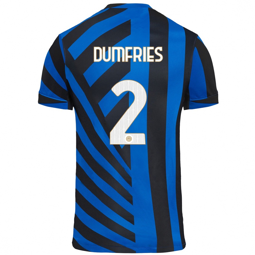 Men Football Denzel Dumfries #2 Blue Black Home Jersey 2024/25 T-Shirt Za