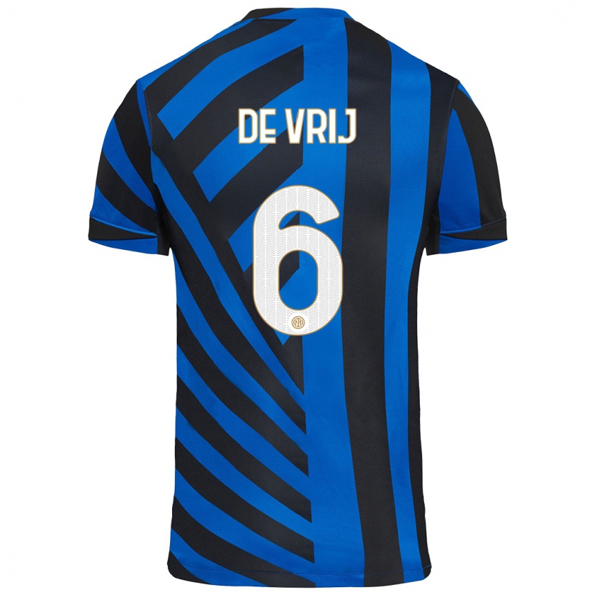 Men Football Stefan De Vrij #6 Blue Black Home Jersey 2024/25 T-Shirt Za