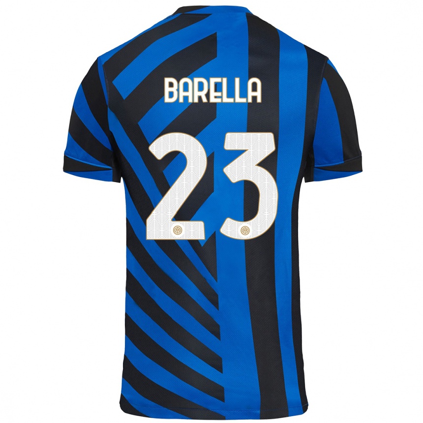 Men Football Nicolo Barella #23 Blue Black Home Jersey 2024/25 T-Shirt Za