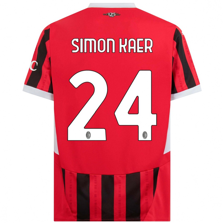 Men Football Simon Kaer #24 Red Black Home Jersey 2024/25 T-Shirt Za