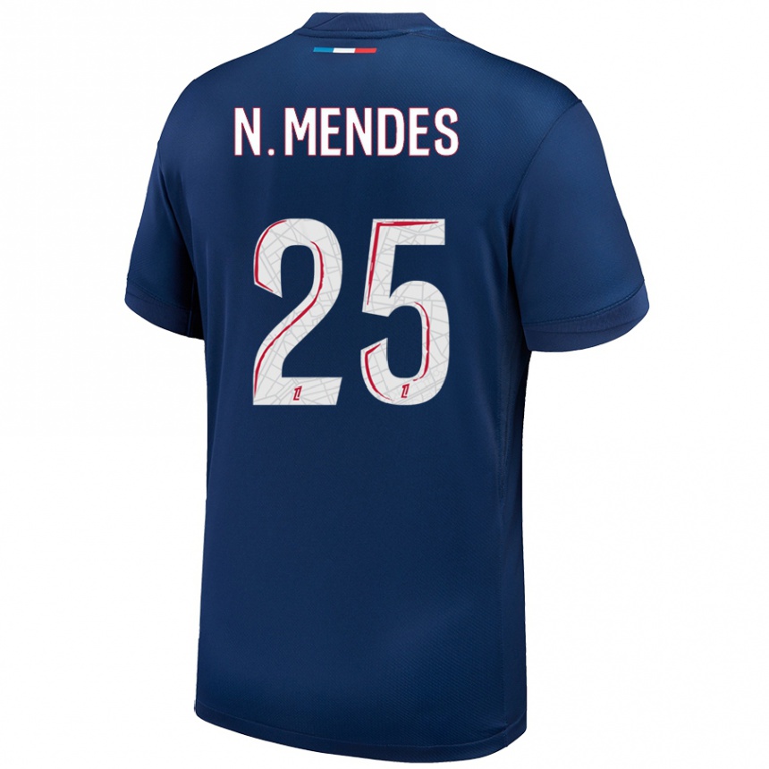 Men Football Nuno Mendes #25 Navy Blue White Home Jersey 2024/25 T-Shirt Za