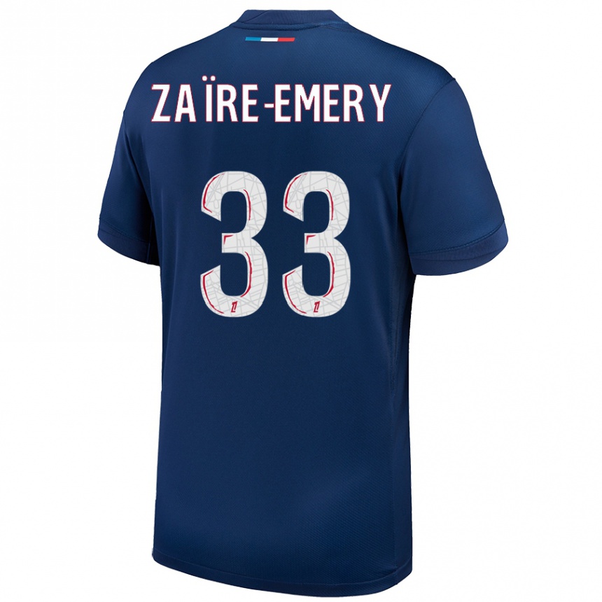 Men Football Warren Zaire Emery #33 Navy Blue White Home Jersey 2024/25 T-Shirt Za