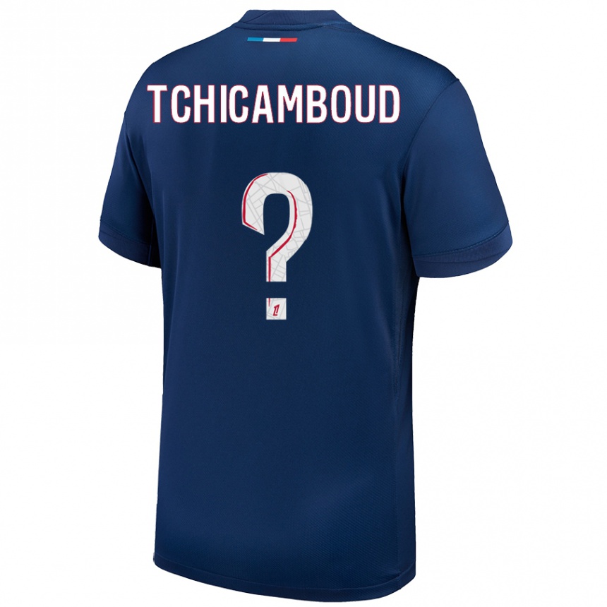 Men Football Queyrell Tchicamboud #0 Navy Blue White Home Jersey 2024/25 T-Shirt Za