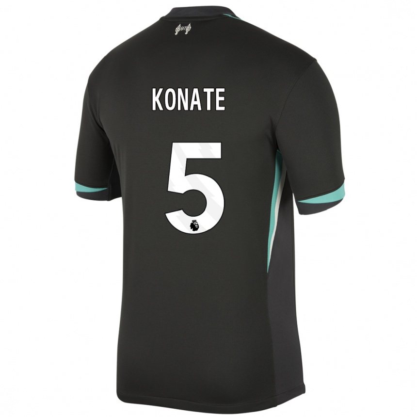 Men Football Ibrahima Konate #5 Black Anthracite White Away Jersey 2024/25 T-Shirt Za