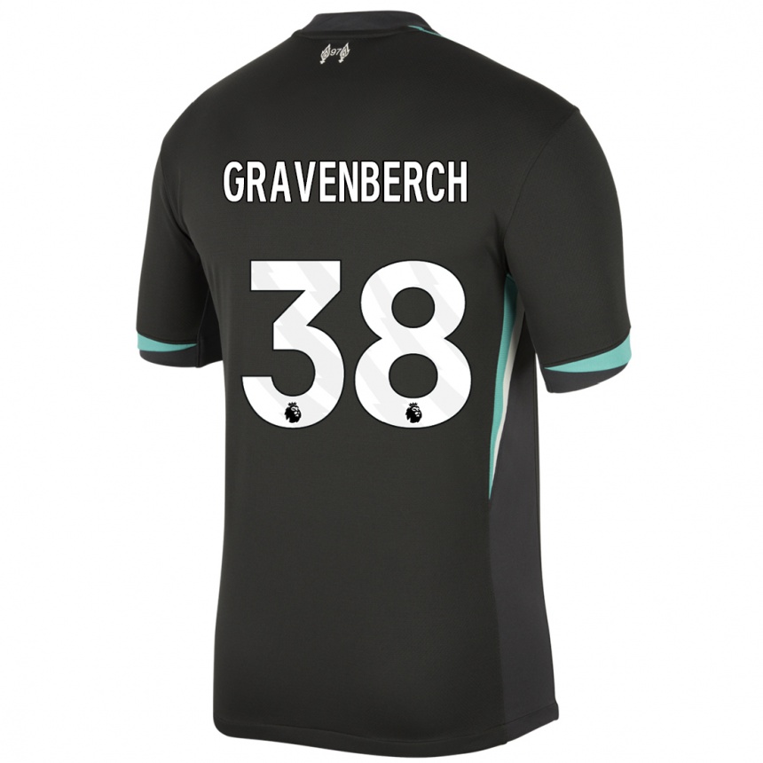 Men Football Ryan Gravenberch #38 Black Anthracite White Away Jersey 2024/25 T-Shirt Za