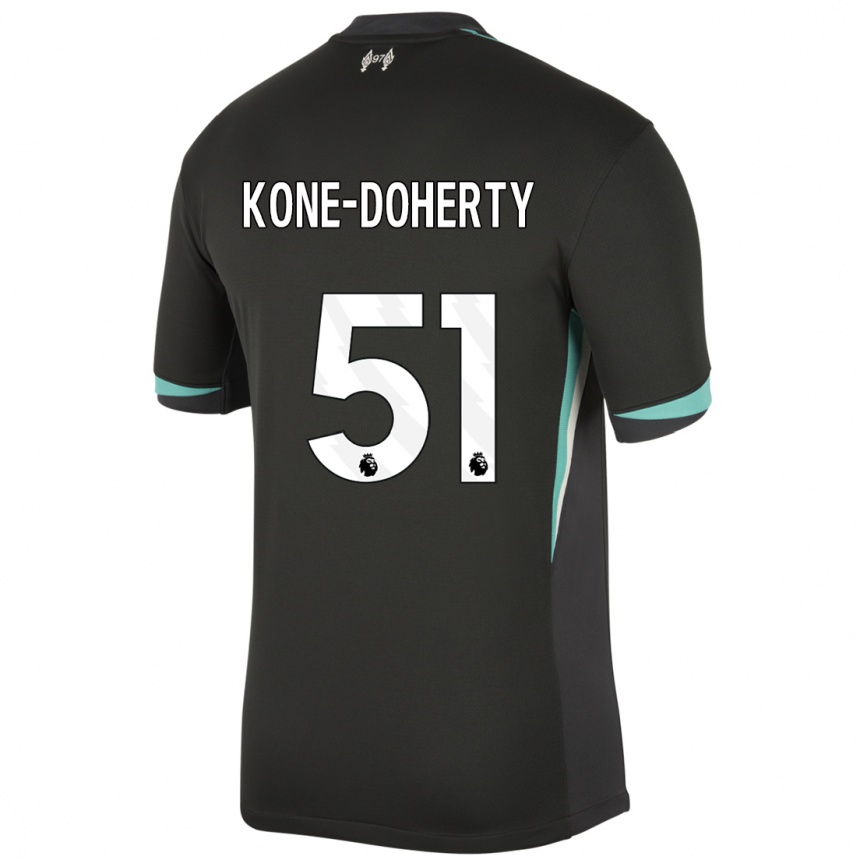 Men Football Trent Kone-Doherty #51 Black Anthracite White Away Jersey 2024/25 T-Shirt Za