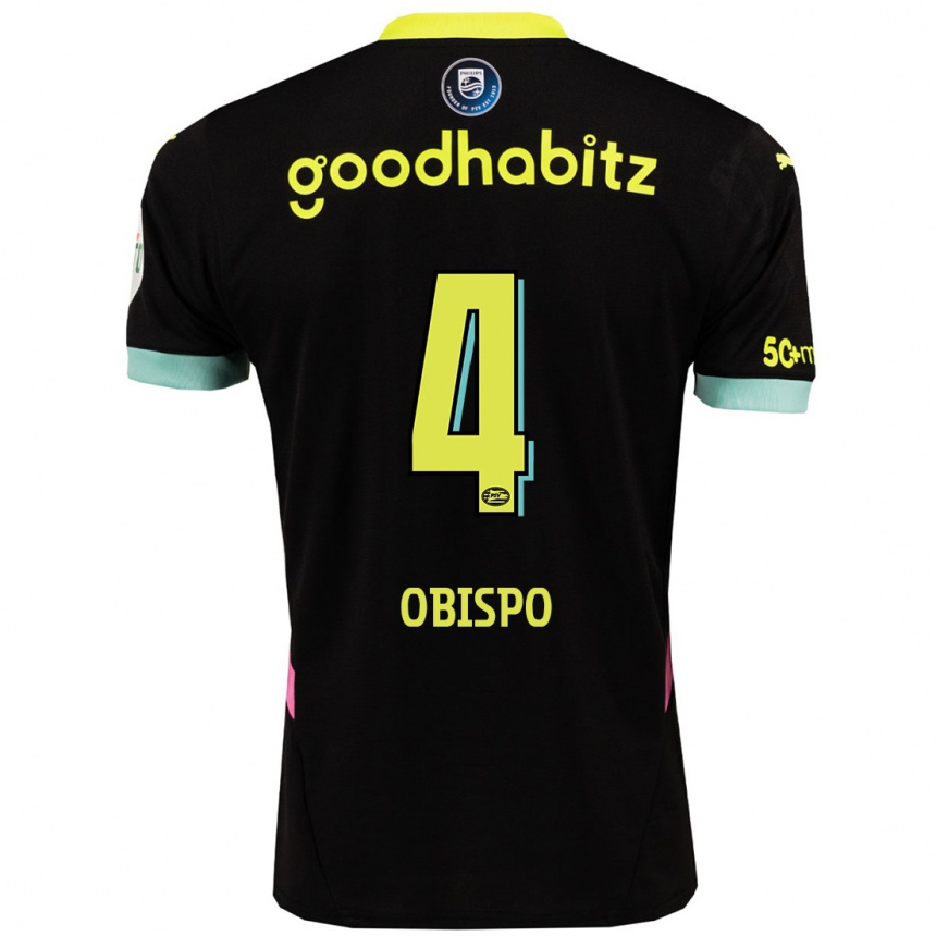 Men Football Armando Obispo #4 Black Yellow Away Jersey 2024/25 T-Shirt Za