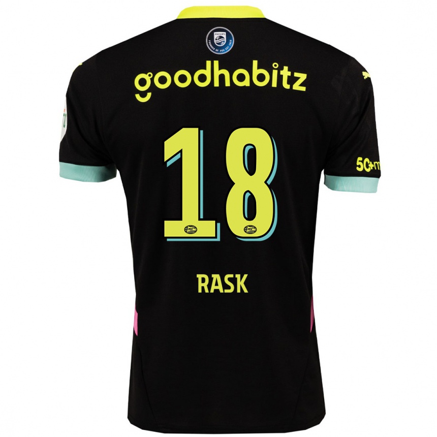 Men Football Caroline Rask #18 Black Yellow Away Jersey 2024/25 T-Shirt Za