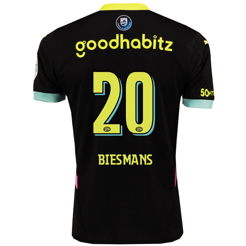 Men Football Julie Biesmans #20 Black Yellow Away Jersey 2024/25 T-Shirt Za