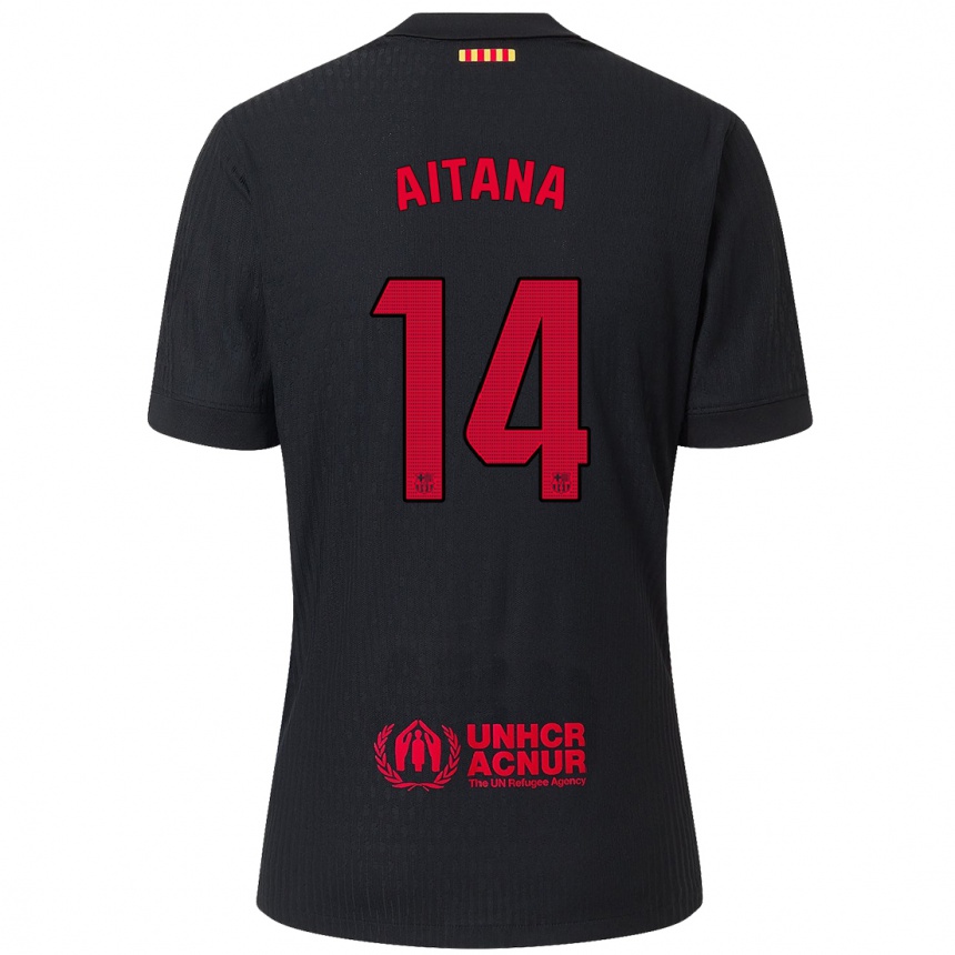 Men Football Aitana Bonmati #14 Black Red Away Jersey 2024/25 T-Shirt Za