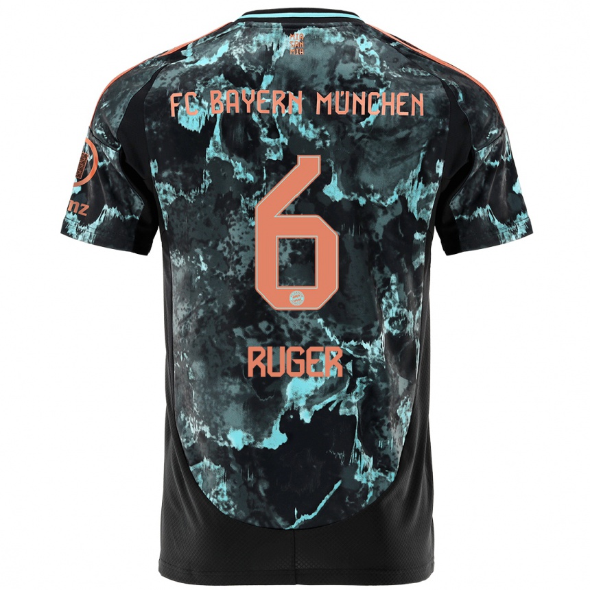 Men Football Kurt Ruger #6 Black Away Jersey 2024/25 T-Shirt Za