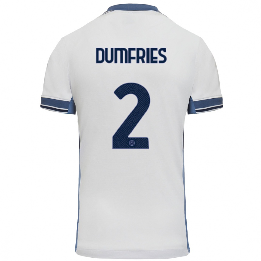 Men Football Denzel Dumfries #2 White Grey Away Jersey 2024/25 T-Shirt Za