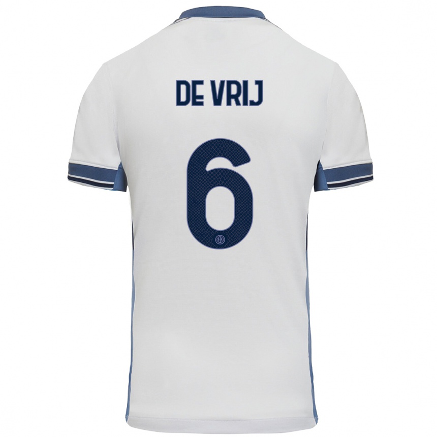 Men Football Stefan De Vrij #6 White Grey Away Jersey 2024/25 T-Shirt Za