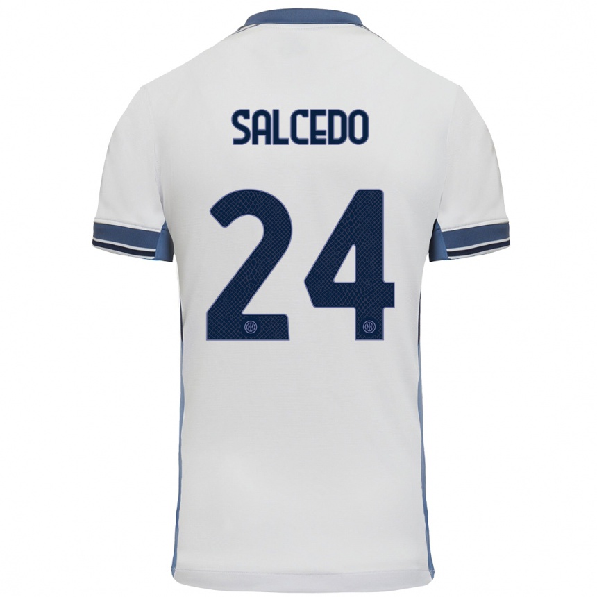 Men Football Eddie Salcedo #24 White Grey Away Jersey 2024/25 T-Shirt Za