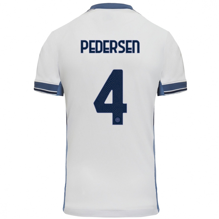 Men Football Sofie Junge Pedersen #4 White Grey Away Jersey 2024/25 T-Shirt Za