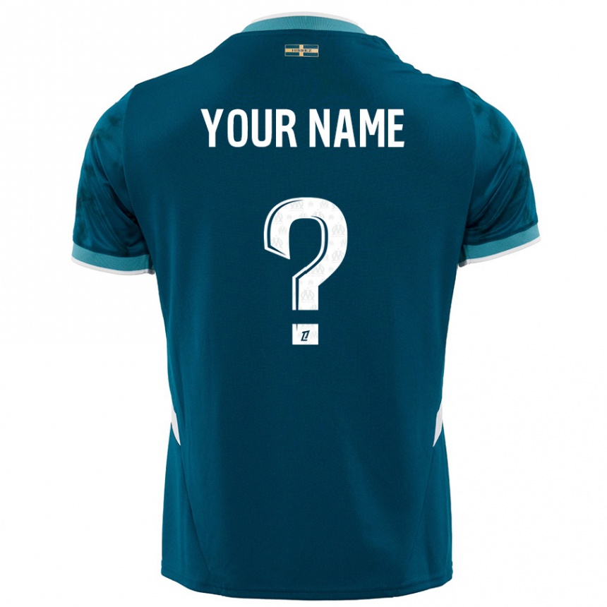 Men Football Your Name #0 Turquoise Blue Away Jersey 2024/25 T-Shirt Za