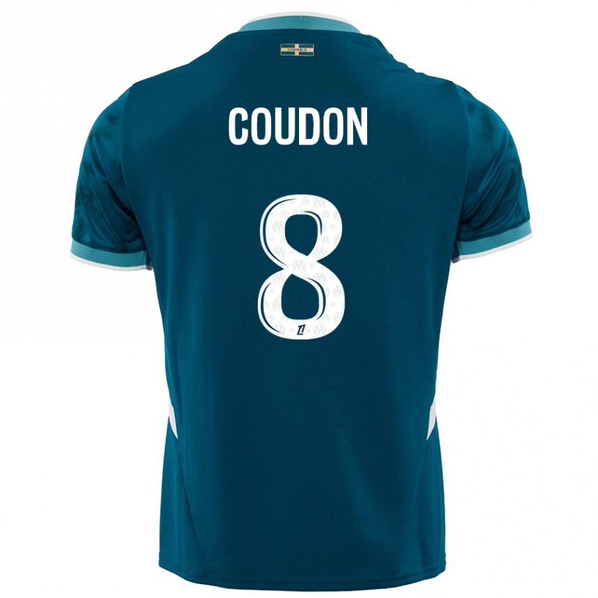 Men Football Marine Coudon #8 Turquoise Blue Away Jersey 2024/25 T-Shirt Za