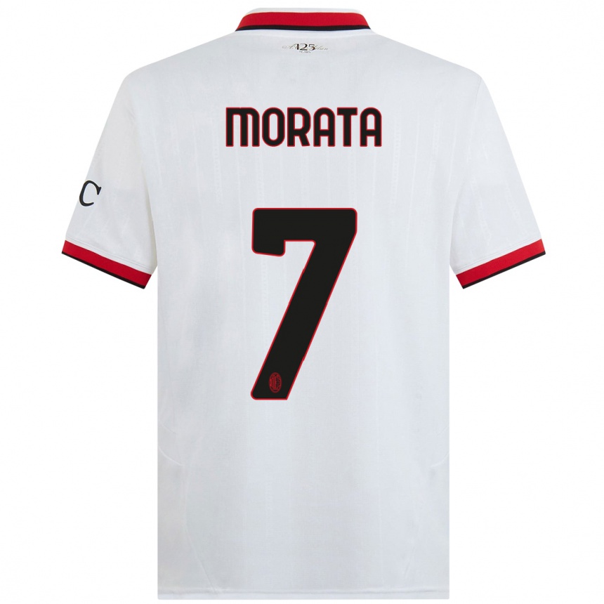 Men Football Alvaro Morata #7 White Black Red Away Jersey 2024/25 T-Shirt Za