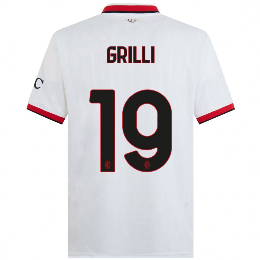 Men Football Lorenzo Grilli #19 White Black Red Away Jersey 2024/25 T-Shirt Za