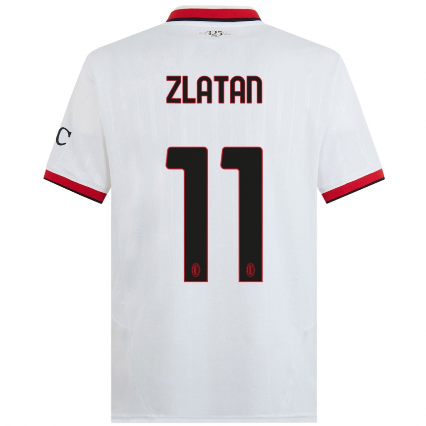 Men Football Zlatan Ibrahimovic #11 White Black Red Away Jersey 2024/25 T-Shirt Za