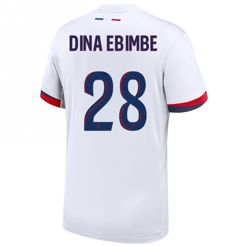 Men Football Eric Junior Dina Ebimbe #28 White Blue Red Away Jersey 2024/25 T-Shirt Za