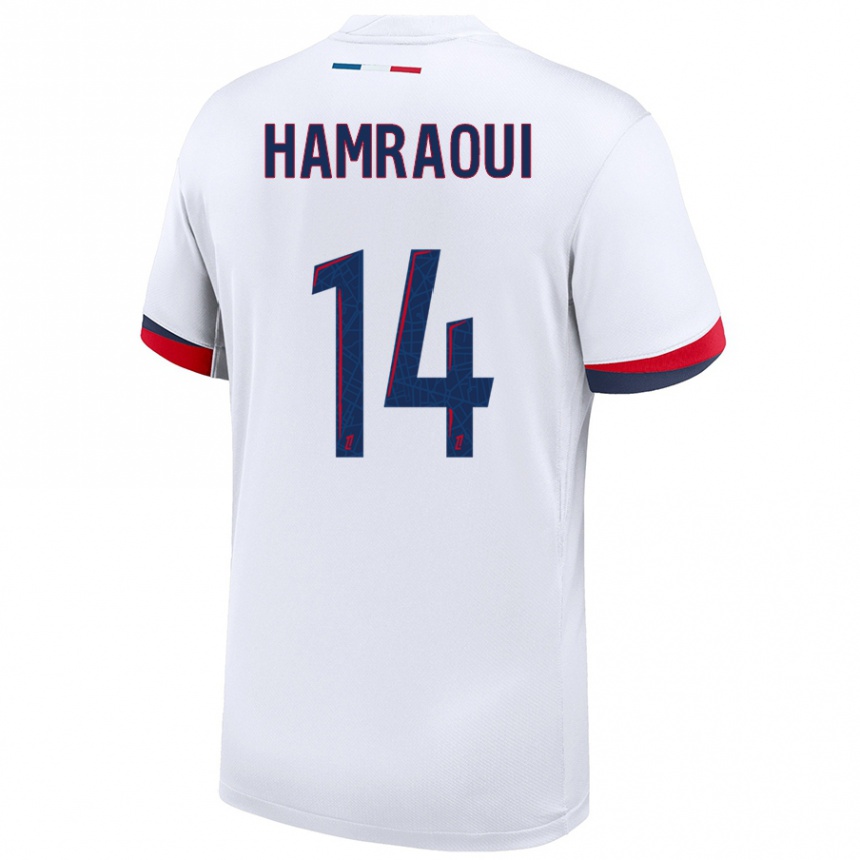 Men Football Kheira Hamraoui #14 White Blue Red Away Jersey 2024/25 T-Shirt Za