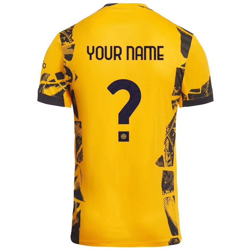 Men Football Your Name #0 Gold Black Third Jersey 2024/25 T-Shirt Za