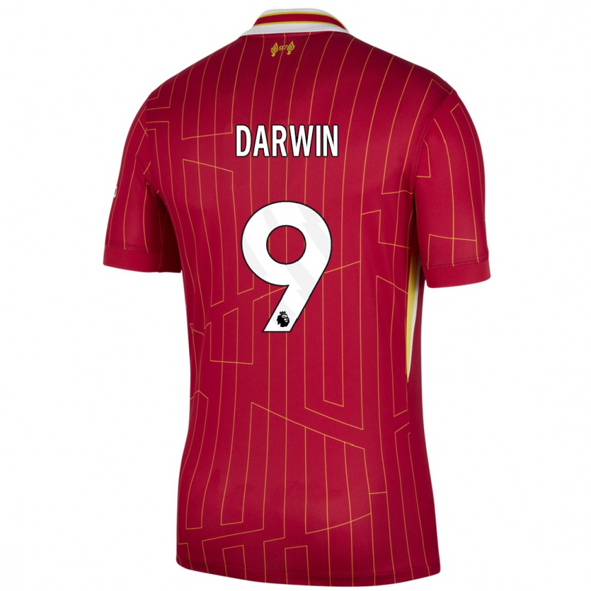 Women Football Darwin Nunez #9 Red Yellow White Home Jersey 2024/25 T-Shirt Za