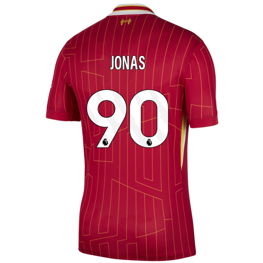 Women Football Lee Jonas #90 Red Yellow White Home Jersey 2024/25 T-Shirt Za